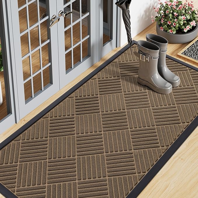 Smiry Front Door Mat Outside Entrance, Heavy Duty Outdoor Indoor Natural Rubber Doormat, Non Slip, Trap Dirt and Moisture, Easy Clean, Low Profile Patio Porch Entryway Mat, 71x23, Brown