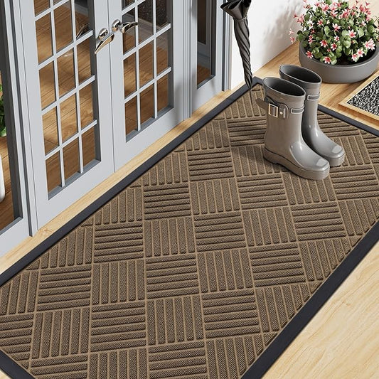 Smiry Front Door Mat Outside Entrance, Heavy Duty Outdoor Indoor Natural Rubber Doormat, Non Slip, Trap Dirt and Moisture, Easy Clean, Low Profile Patio Porch Entryway Mat, 59x23, Brown