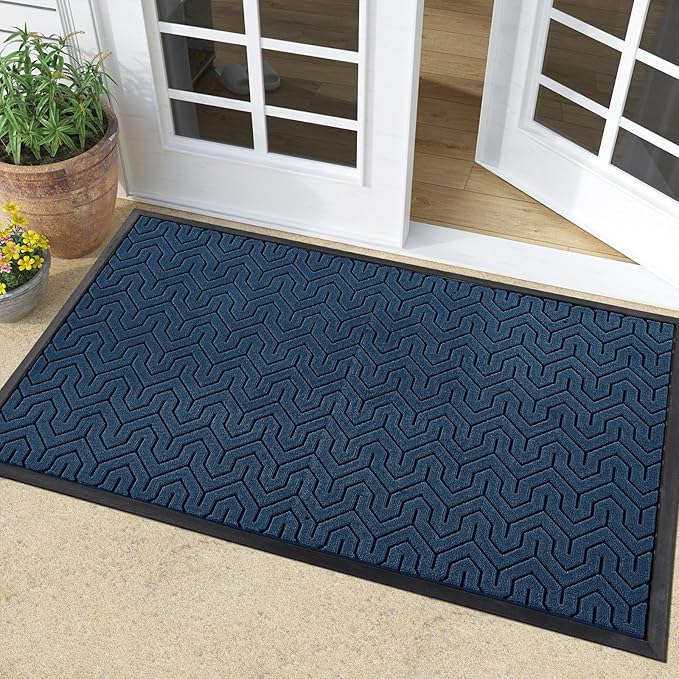 Yimobra Large Door Mat Outside Entrance 36x24, Waterproof Heavy Duty Outdoor Mats for Front Door, Non Slip Rubber Entry Mat for Garage Patio Indoor, Easy Clean, Blue