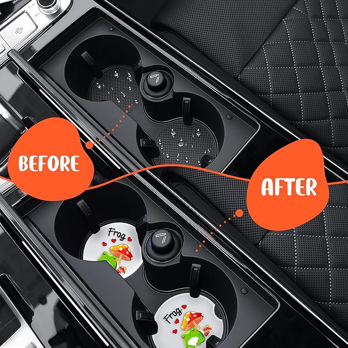 2 Pack Frog Car Cup Holder Coaster, Cute Car Interior Accessories Drink Coaster for Women & Men, Frog Lovers Themed Gifts Stuff Accessories Things Merchandise Items!