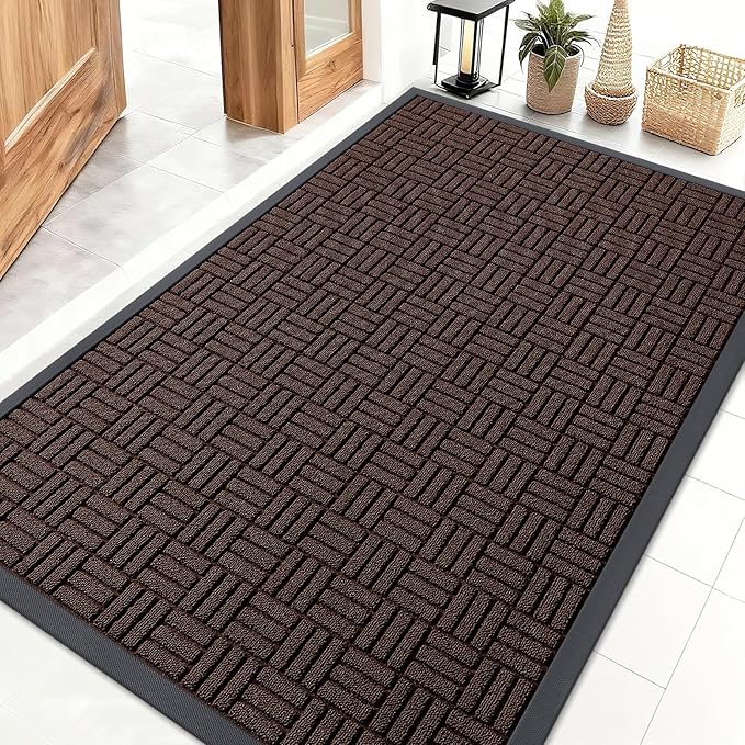 OLANLY Front Door Mat Outside Entrance 47x32, Absorbent, Heavy Duty Sturdy Natural Rubber Doormat Indoor Outdoor, Stain and Fade Resistant, Non-Slip Backing Low Profile Floor Mat for Entryway, Brown