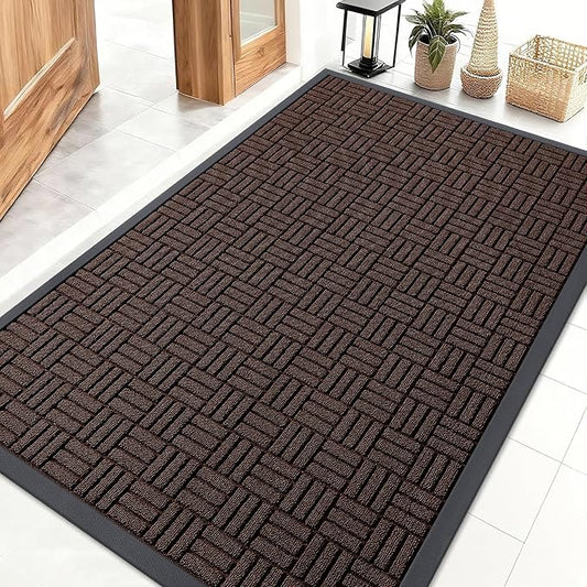 OLANLY Front Door Mat Outside Entrance 47x32, Absorbent, Heavy Duty Sturdy Natural Rubber Doormat Indoor Outdoor, Stain and Fade Resistant, Non-Slip Backing Low Profile Floor Mat for Entryway, Brown
