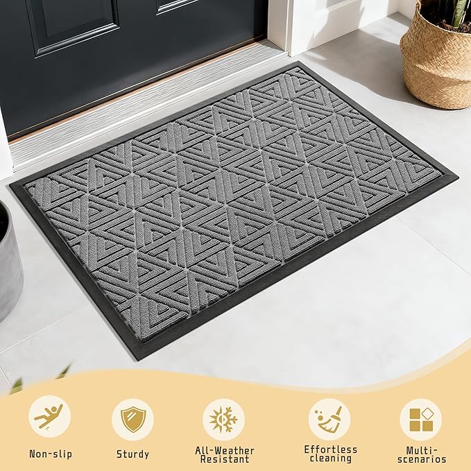 Yimobra Large Door Mat 36x24, All-Weather Waterproof Non-Slip Welcome Matt Outdoor, Heavy Duty Non Slip Doormat for Entryway for Patio and Garage Indoor, Easy Clean, Grey