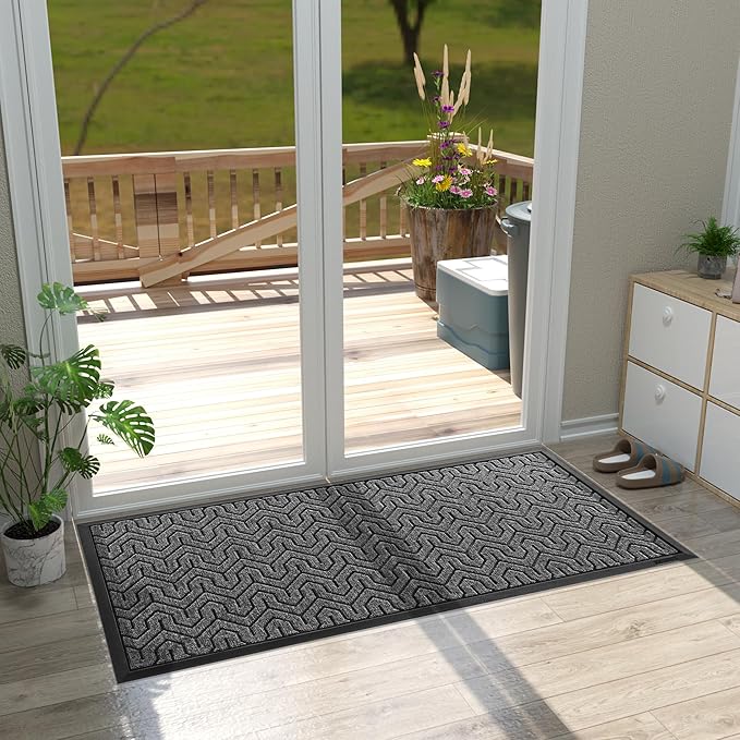 Yimobra Large Door Mat Outside Entrance 47x24, Waterproof Heavy Duty Outdoor Mats for Front Door, Non Slip Rubber Entry Mat for Garage Patio Indoor, Easy Clean, Mix Grey