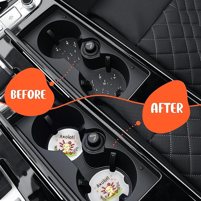 2 Pack Axolotl Car Cup Holder Coaster, Cute Car Interior Accessories Drink Coaster for Women & Men, Axolotl Lovers Themed Gifts Stuff Accessories Things Merchandise Items!