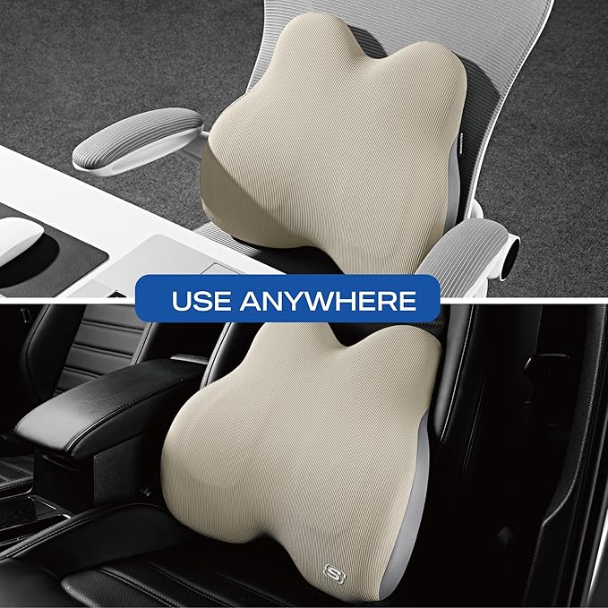 Skechers Memory Foam Lumbar Pillow,Lumbar Support Pillow for Office, Chair Lower Back Pain Relief Lumbar Pillow, Ergonomic Design Back Support Pillow for Office Chair, Car, Home, Travel,Beige