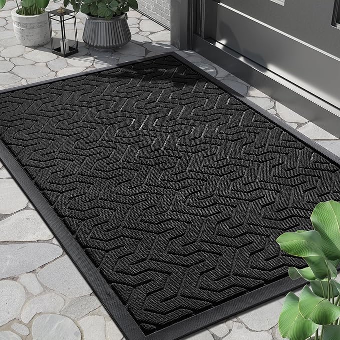 Yimobra Large Door Mat Outside Entrance 36x24, Waterproof Heavy Duty Outdoor Mats for Front Door, Non Slip Rubber Entry Mat for Garage Patio Indoor, Easy Clean, Black