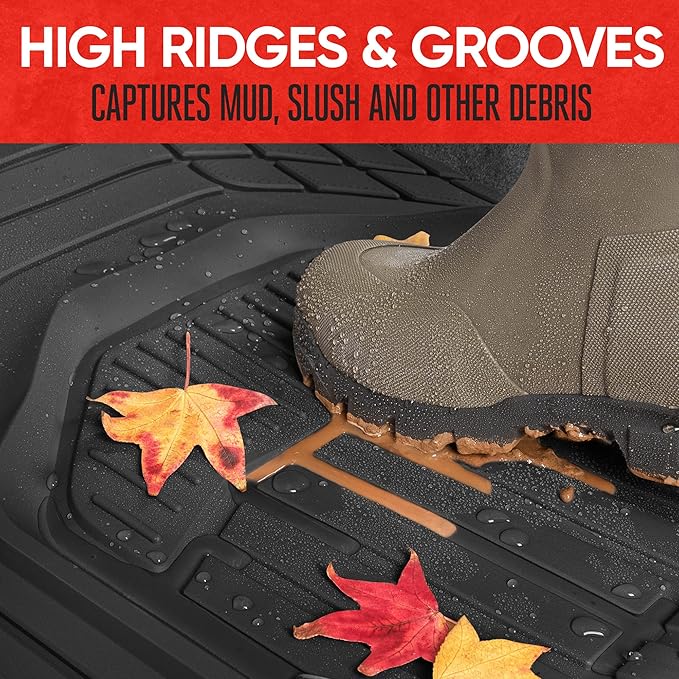 Motor Trend 943-BK FlexTough Defender Car Floor Mats -Next Generation Deep Dish Heavy Duty Contour Liners for Car SUV Truck & Van-All Weather Protection, Trim to Fit Most Vehicles Black