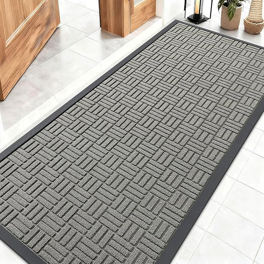 OLANLY Front Door Mat Outside Entrance 59x23, Absorbent, Heavy Duty Sturdy Natural Rubber Doormat Indoor Outdoor, Non-Slip, Stain and Fade Resistant, Low Profile Floor Mat for Entryway, Modern Gray