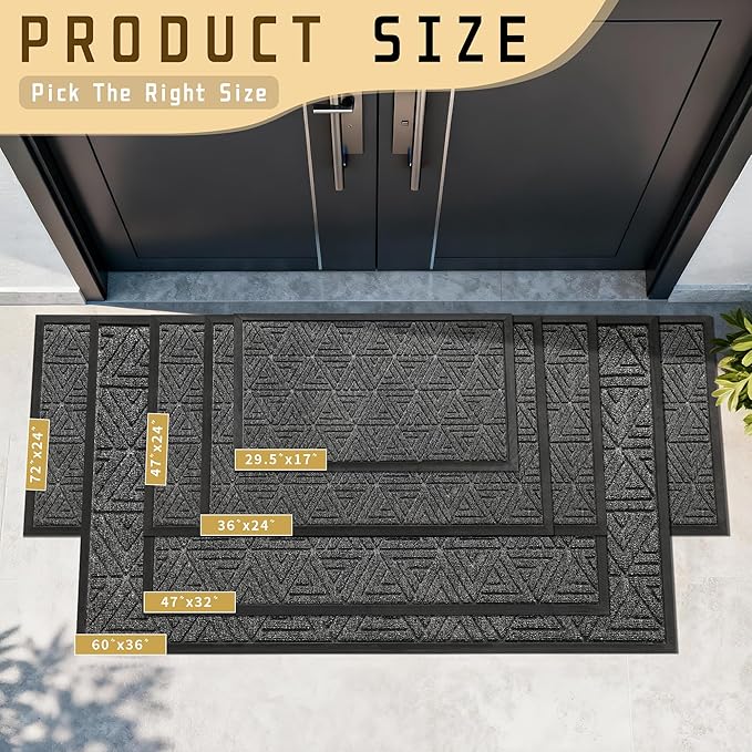 Yimobra Extra Large Door Mat 60x36, All-Weather Waterproof Non-Slip Welcome Matt Outdoor, Heavy Duty Non Slip Doormat for Entryway for Patio and Garage Indoor, Easy Clean, Mix Grey