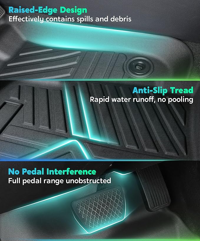 TPE All Weather Floor Mats for Honda Civic Sedan 2022-2025(w/o USB Port) | Custom Fit Heavy Duty Truck Floor Liners | Front & Rear Row Protection | Durable, Odorless, Easy to Clean (3-Pcs Set, Black)