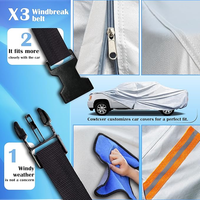 [2025 Upgrade] Heavy Duty Truck Cover Waterproof All Weather. Full Outdoor Pickup Sun UV Protection for Most Regular Cab Short Ford F100 Chevy C10 S10 Ram 150 250. (Length Up to 210 inch) M