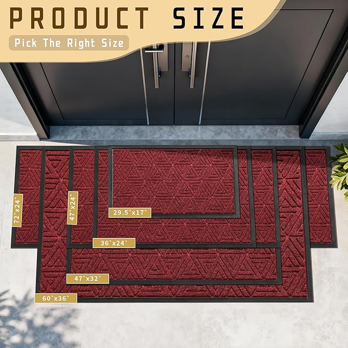 Yimobra Large Door Mat 47x32, All-Weather Waterproof Non-Slip Welcome Matt Outdoor, Heavy Duty Non Slip Doormat for Entryway for Patio and Garage Indoor, Easy Clean, Black Red