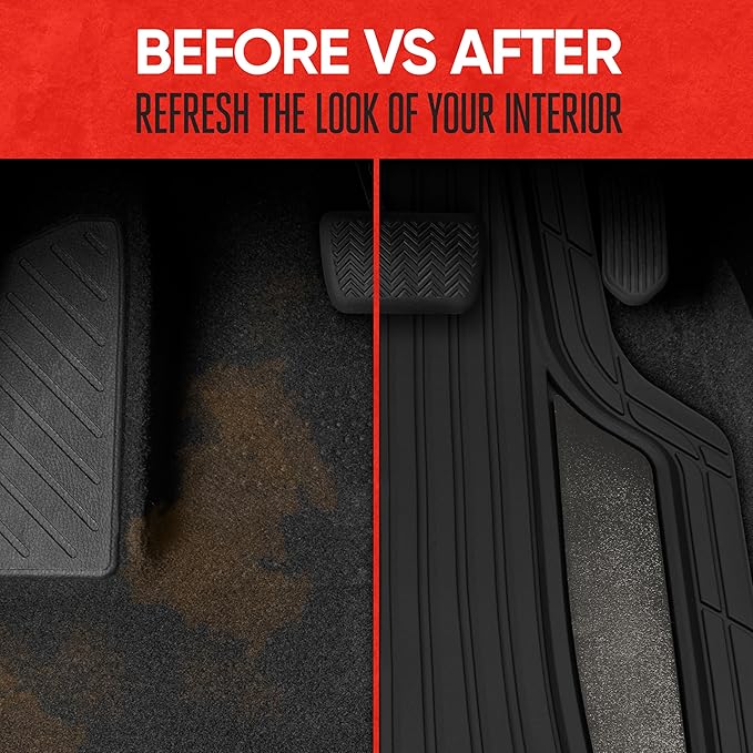 Motor Trend ChromeTech Car Floor Mats Full Set - Durable Rubber Floor Mats for Cars with Two Tone Accent, All Weather Interior Protection for Front and Rear with Non-Slip Backing, Gunmetal Chrome