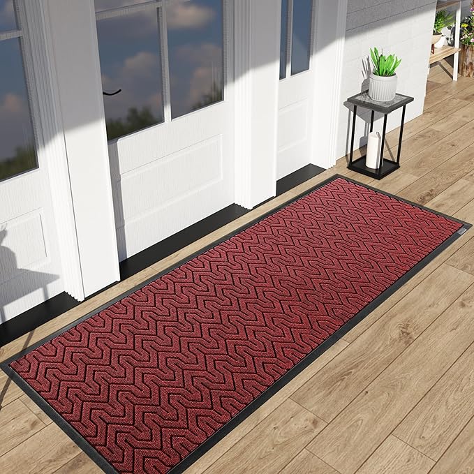 Yimobra 72x24 Indoor Outdoor Runner Rug, Heavy-Duty Entrance Mat for High Traffic Areas, Commercial Grade Welcome Door Mat, Easy Clean Black Red