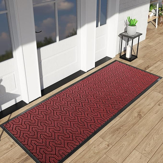 Yimobra 72x24 Indoor Outdoor Runner Rug, Heavy-Duty Entrance Mat for High Traffic Areas, Commercial Grade Welcome Door Mat, Easy Clean Black Red