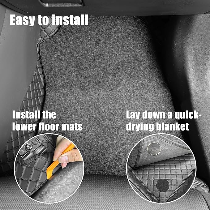 EKR Custom Floor Mats for Tesla Model 3 2017-2023, Front & 2nd Row Luxury Double Layer Car Floor Mat Liner Fit Model 3 2017 2018 2019 2020 2021 2022 2023 - Leatherette Plus Carpet (Black)