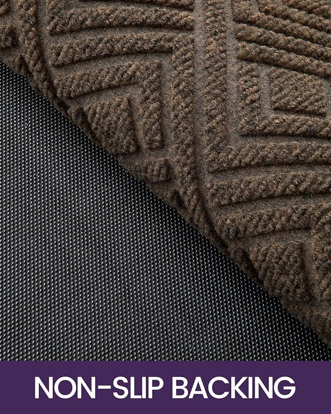 DEXI Front Door Mat Outside Entrance, Heavy Duty Rubber Backed Doormat, Stain and Fade Resistant, Low-Profile Easy Clean Entryway Floor Mats, 17x29, Checkered Brown