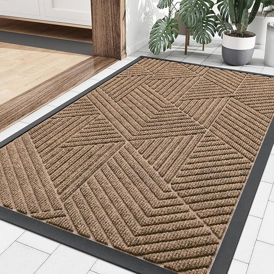 Smiry Front Door Mat Outside Entrance, Heavy Duty Sturdy Natural Rubber Doormat, Trap Dirt and Moisture, Easy Clean Low Profile Mats for Indoor Outdoor Entry, Irregular Triangle (36x24, Coffee)