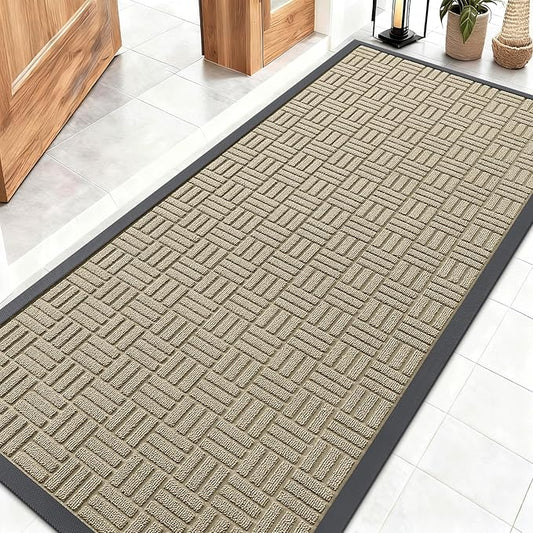 OLANLY Front Door Mat Outside Entrance 59x23, Absorbent, Heavy Duty Sturdy Natural Rubber Doormat Indoor Outdoor, Stain and Fade Resistant, Non-Slip Backing Low Profile Floor Mat for Entryway, Beige