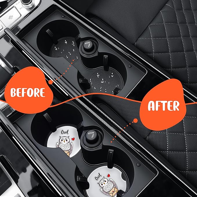2 Pack Owl Car Cup Holder Coaster, Cute Car Interior Accessories Drink Coaster for Women & Men, Owl Lovers Themed Gifts Stuff Accessories Things Merchandise Items!