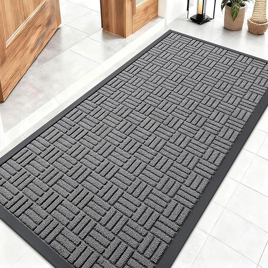 OLANLY Front Door Mat Outside Entrance 47x23, Absorbent, Heavy Duty Sturdy Natural Rubber Doormat Indoor Outdoor, Stain and Fade Resistant, Non-Slip Backing Low Profile Floor Mat for Entryway, Grey