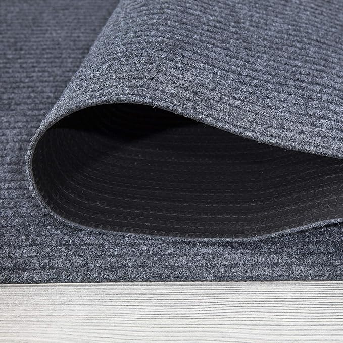 Ottomanson 5' x 6'6" Mud Mat Area Rug Scraper Carpet - Non-Slip, Dirt Trapping for Indoor & Outdoor Use - Ideal for Entryway, Garage, Kitchen, Patio & High-Traffic Areas, Gray