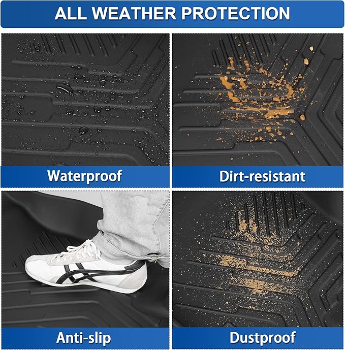 WEIZE Floor Mats Compatible with F250/F350, All Weather Floor Liners for 2017-2024 2025 Ford F-250/F-350 SuperCrew Cab Rear with Under Seat Fold Flat Storage,Set of 3