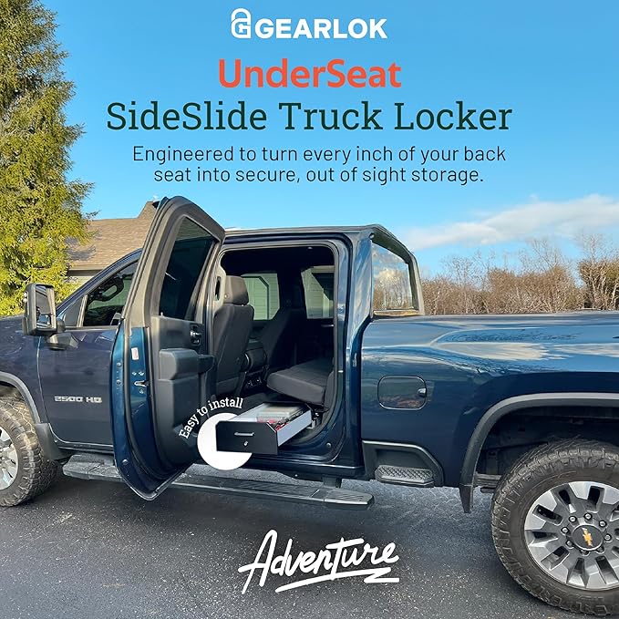 GearLok UnderSeat Truck Locker – Secure Under Seat Storage for GMC Trucks – Lockable Truck Organizers and Storage for Tools, Ammo and Equipment
