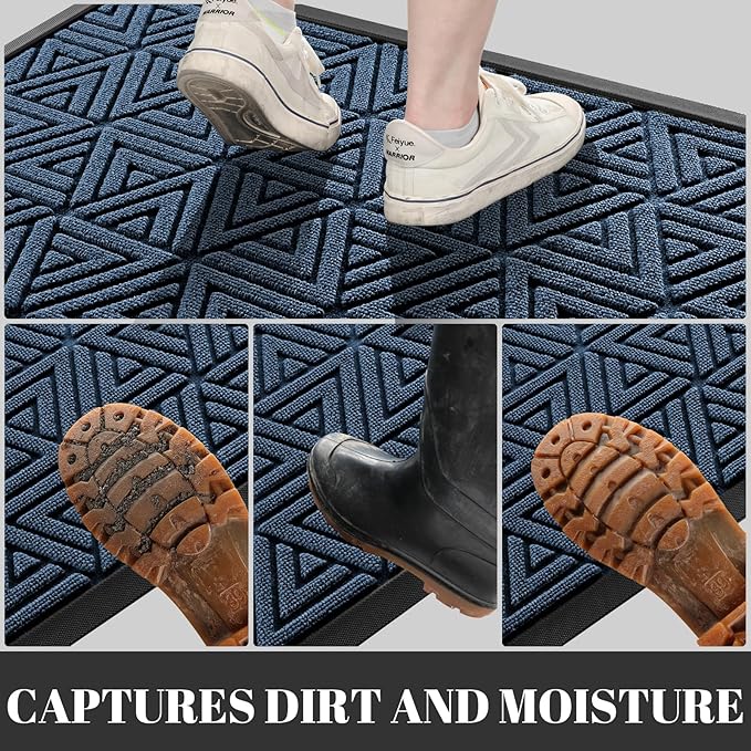 Yimobra Outdoor Mats for Front Door 29.5x17, Stops Mud & Dirt at Entrance, Fits Garage & Patio, All-Weather Waterproof Non Slip Outdoor Indoor Welcome Mat, Blue