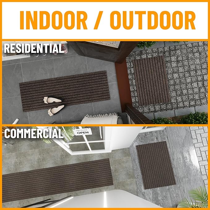 Ottomanson Mud Mat 2' x 4' Entryway Rug - Non-Slip Scraper Doormat for Muddy Paws, Dirt Trapping Indoor/Outdoor Mat for High-Traffic Areas, Kitchen, Garage, Patio, Brown