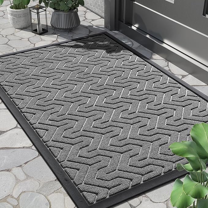Yimobra Large Door Mat Outside Entrance 36x24, Waterproof Heavy Duty Outdoor Mats for Front Door, Non Slip Rubber Entry Mat for Garage Patio Indoor, Easy Clean, Grey