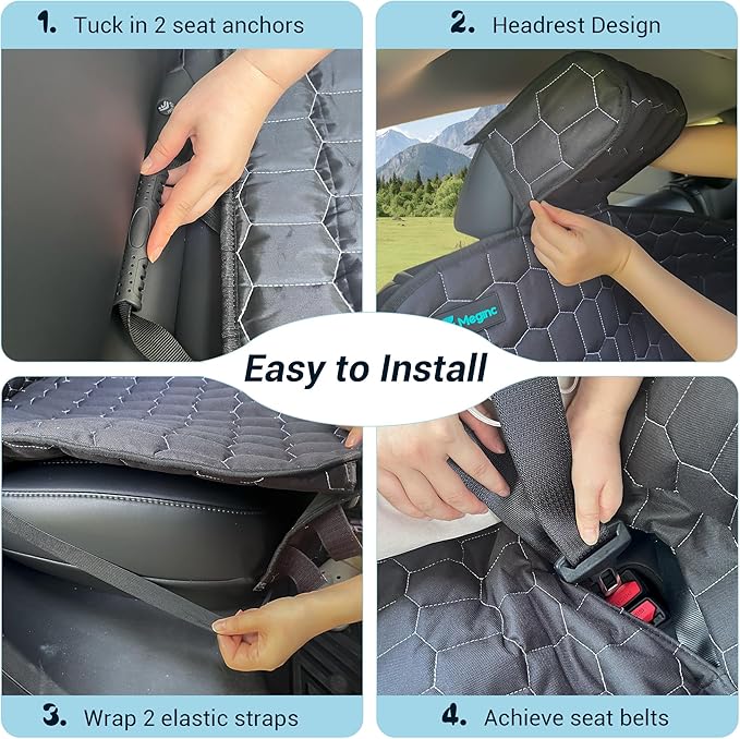 Dog Seat Covers for Tesla Model Y, Heavy Duty Bench Seat Cover with Headrest for Model Y, Non Slip Waterproof Back Seat Cover for Cars Armrest Compatible Car Seat Protector for Kids and Dogs