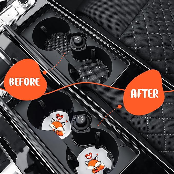 2 Pack Fox Car Cup Holder Coaster, Cute Car Interior Accessories Drink Coaster for Women & Men, Fox Lovers Themed Gifts Stuff Accessories Things Merchandise Items!