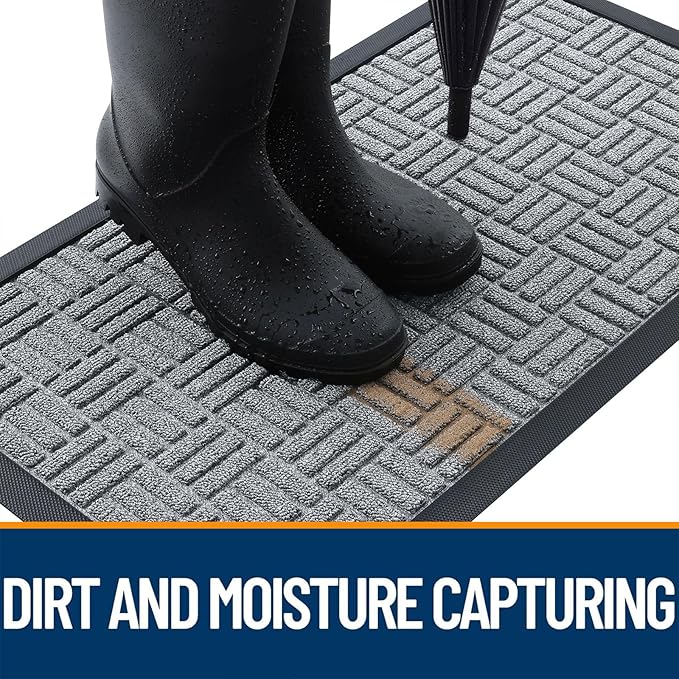 OLANLY Front Door Mat Outside Entrance 47x23, Absorbent, Heavy Duty Sturdy Natural Rubber Doormat Indoor Outdoor, Non-Slip, Stain and Fade Resistant, Low Profile Floor Mat for Entryway, Charcoal Gray