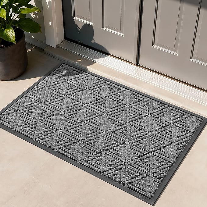 Yimobra Large Door Mat 47x32, All-Weather Waterproof Non-Slip Welcome Matt Outdoor, Heavy Duty Non Slip Doormat for Entryway for Patio and Garage Indoor, Easy Clean, Grey