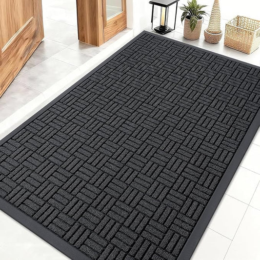 OLANLY Front Door Mat Outside Entrance 47x32, Absorbent, Heavy Duty Sturdy Natural Rubber Doormat Indoor Outdoor, Stain and Fade Resistant, Non-Slip Backing Low Profile Floor Mat for Entryway, Black