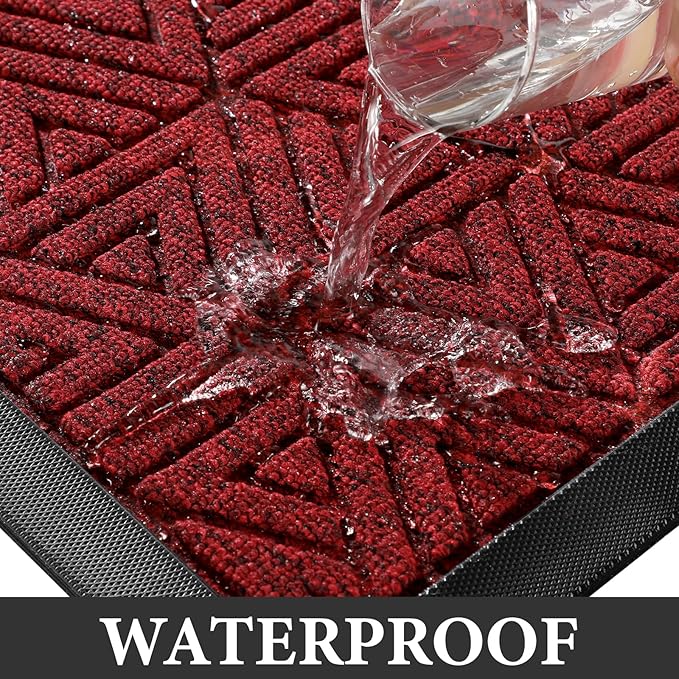 Yimobra Outdoor Mats for Front Door 29.5x17, Stops Mud & Dirt at Entrance, Fits Garage & Patio, All-Weather Waterproof Non Slip Outdoor Indoor Welcome Mat, Black Red