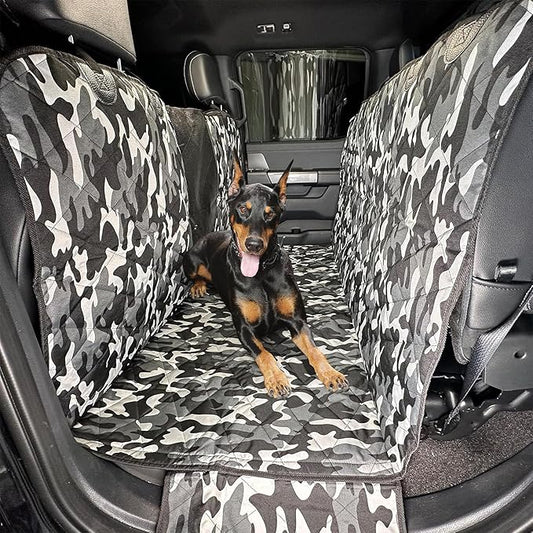 4Knines Dog Floor Hammock For Truck & Crew Cab with Fold Up Seats – Back Seat Pet Cover for Dogs – Compatible with Ford F-150, Ram, GMC, Chevrolet, Toyota Full Size Trucks (Passenger Side Split, Camo)