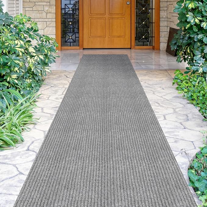 Ottomanson 2'7" x 37' Hallway Runner with Scraper Pile - Extra Durable Non-Slip Rug Mat for Indoor & Outdoor Use - Ideal for Kitchen, Entryway & Garage - High-Traffic Carpet, Gray