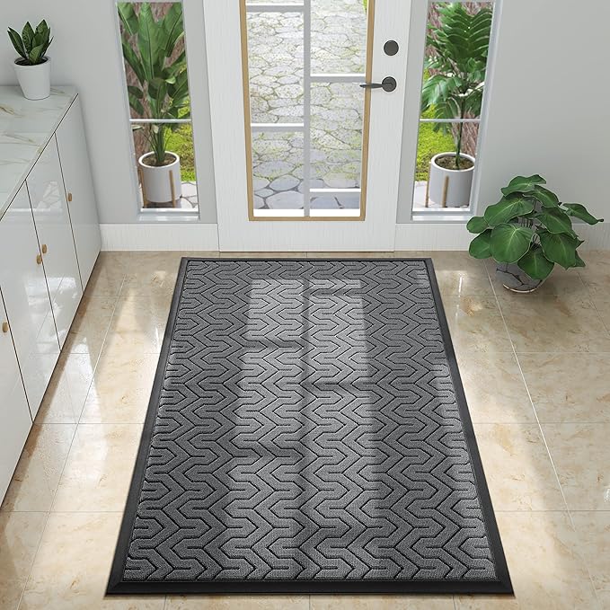 Yimobra Large Door Mat Outside Entrance 47x32, Waterproof Heavy Duty Outdoor Mats for Front Door, Non Slip Rubber Entry Mat for Garage Patio Indoor, Easy Clean, Grey