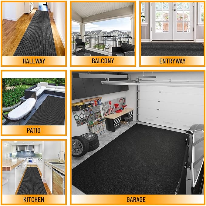Ottomanson 2'7" x 43' Hallway Runner with Scraper Pile - Extra Durable Non-Slip Rug Mat for Indoor & Outdoor Use - Ideal for Kitchen, Entryway & Garage - High-Traffic Carpet, Black