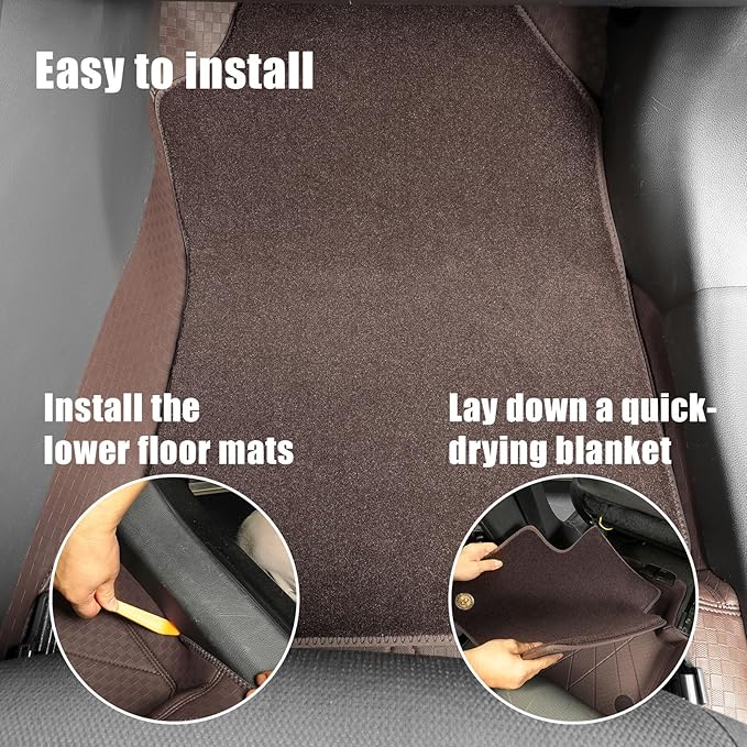 EKR Custom Floor Mats for Tesla Model 3 2017-2023, Front & 2nd Row Luxury Double Layer Car Floor Mat Liner Fit Model 3 2017 2018 2019 2020 2021 2022 2023 - Leatherette Plus Carpet (Brown)