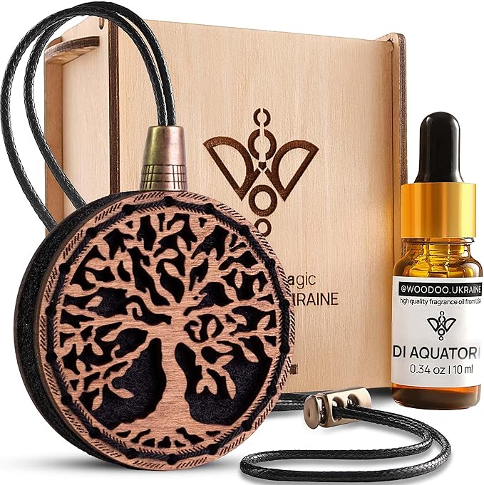 Wood Car Air Freshener — Handmade Car Air Freshener — Tree Of Life Designed Fragrance Oil Diffuser in Wooden Gift Box — Aromatherapy Gift Set with diAquatoria Fragrance Oil - 10 ml