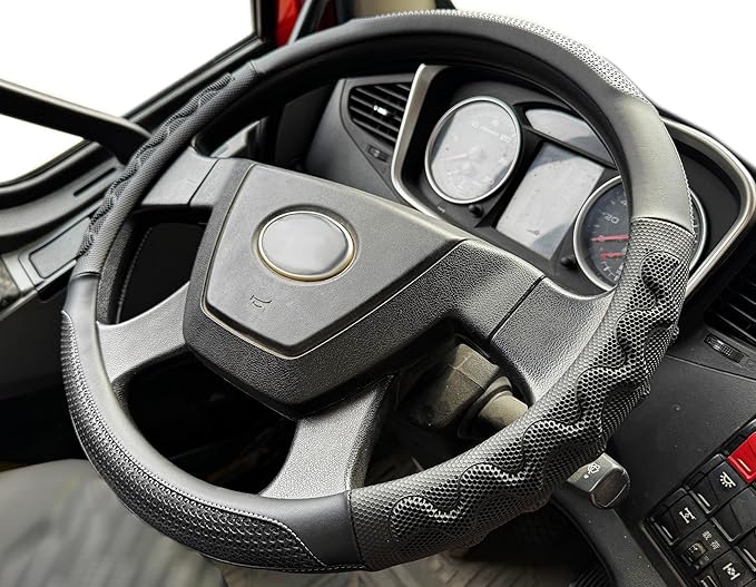 PINCTROT XL Size 17.5-18 Inch Great Grip Steering Wheel Cover for Semi Truck, Fits RV, Big Rig Trucker, 18 Wheeler and Classic Cars, Anti-Slip Design 17.5-18 Inch (All Black)
