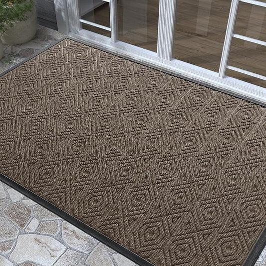 Yimobra Door Mat, Outdoor Indoor Entrance Welcome Mat, Heavy Entry Front Door Mat, Stain & Fade Resistant, Low Profile, Sturdy Rubber, Easy Clean Patio Floor Mat, Waterproof, 60 x 36,Brown