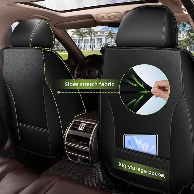 AOMSAZTO Universal Front Seat Covers for Chevrolet Chevy Trax Colorado Equinox Malibu Silverado Tahoe Traverse Suburban Cruze Blazer Trailblazer Fits for All Chevy Cars Sedan Truck SUV - Black&Grey