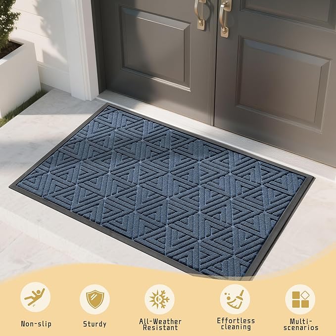 Yimobra Large Door Mat 47x32, All-Weather Waterproof Non-Slip Welcome Matt Outdoor, Heavy Duty Non Slip Doormat for Entryway for Patio and Garage Indoor, Easy Clean, Blue