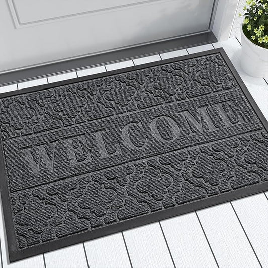 Yimobra Welcome Mat Outdoor Indoor, 36x24 All-Season Waterproof, All-Weather Heavy Duty Doormat, Low Profile Porch Patio Entrance Mat, Sturdy Natural Rubber, Dark Grey
