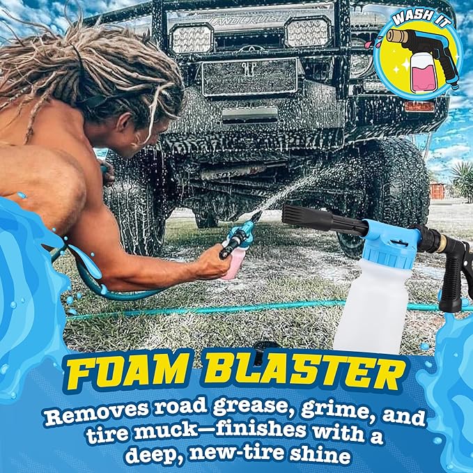 Salty Captain Mega 20-Piece DIY Car Cleaning Kit – All-in-One Car Detailing Kit with 2X Buckets, Towels, Brushes & 6X Cleaning Fluids – Captain’s Musket Foam Gun for Garden Hose – Premium Quality